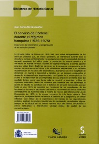Contraportada "El Servicio de Correos durante el régimen franquista (1936-1975)"