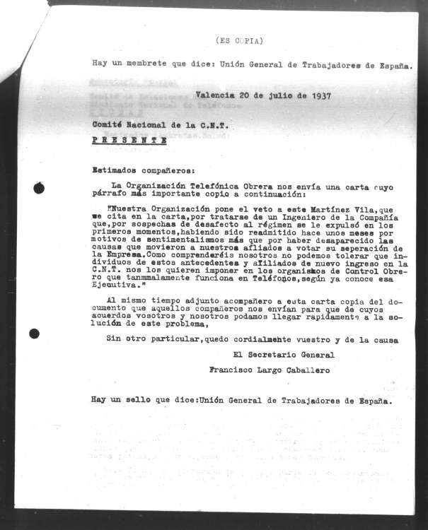 acnt021 Copia de un escrito firmado por Largo Caballero 