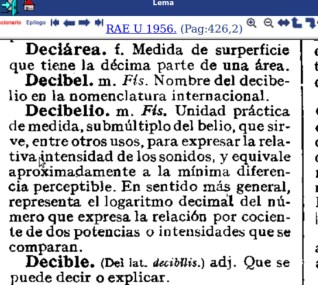 Decibel y Decibelio en el Diccionario de la Lengua de 1956