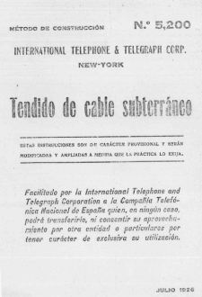 Portada_1926_MetodoConstruccion ITT 018 Tendido Cables Subterraneo