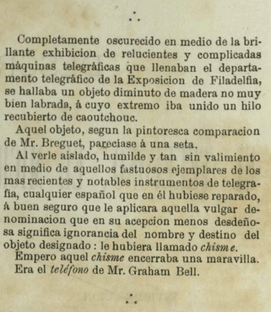El invento de G. Bell en la Exposición Universal de Filadelfia en 1876, pág 4. 