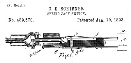 Patente 489 570 del Jack Switch 1893 C. E. Scribner
