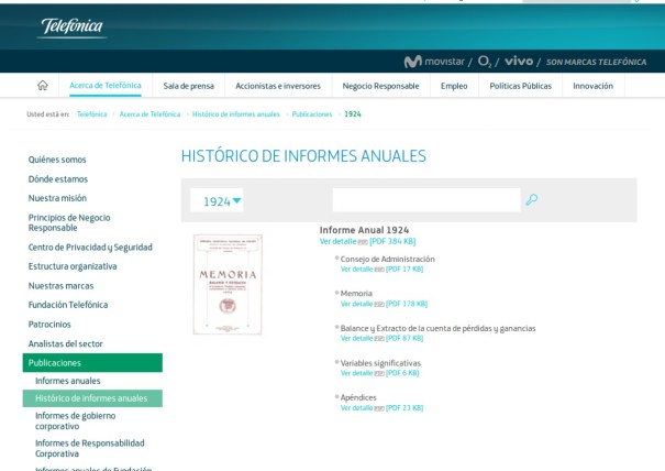 Página web del Histórico de los Informes Anuales de Telefónica