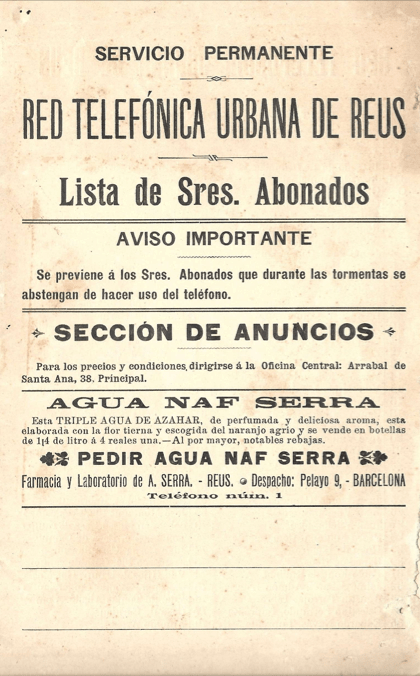 Guia telefónica de Reus&nbsp;1903