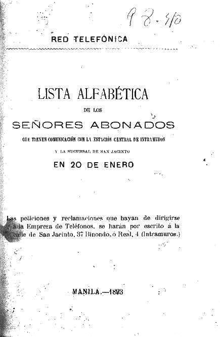 Lista de abonados Manila 1893